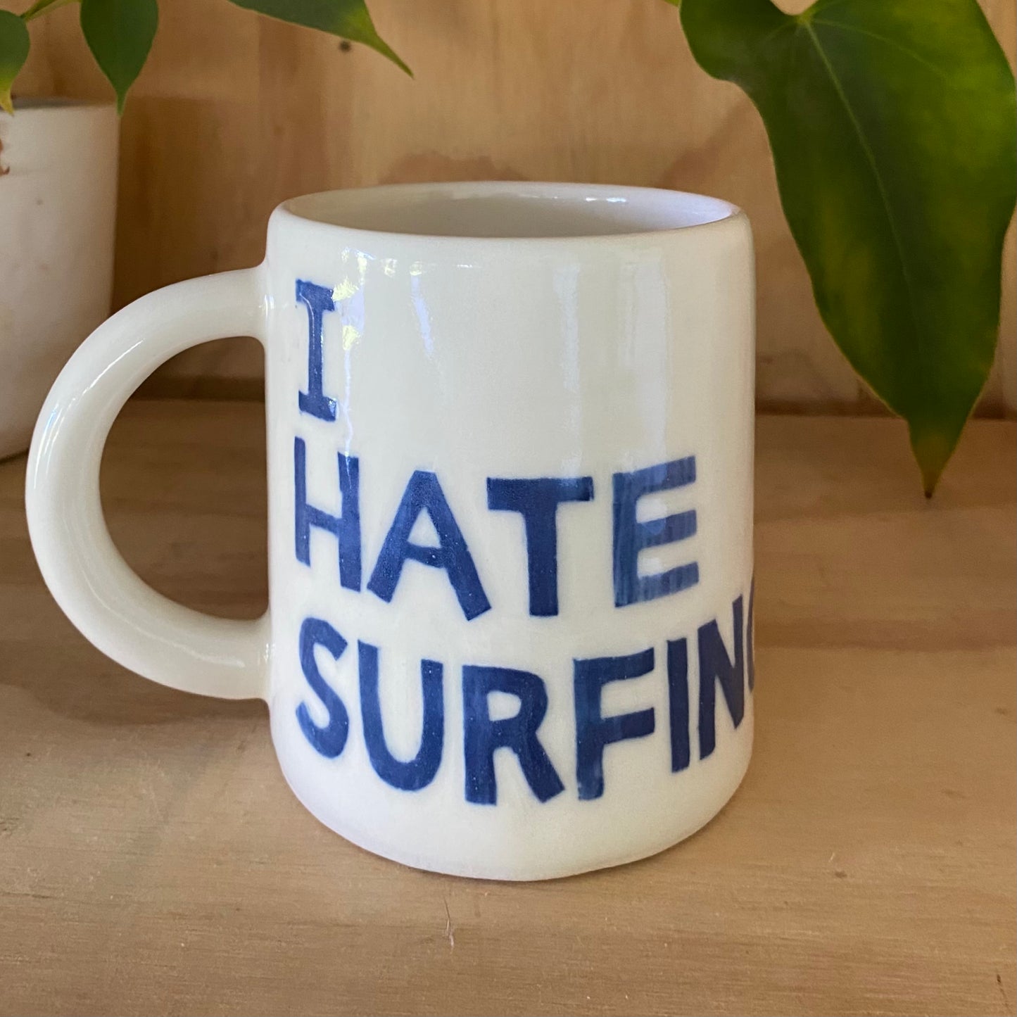 Beach Grit 'I HATE SURFING' diner mug.